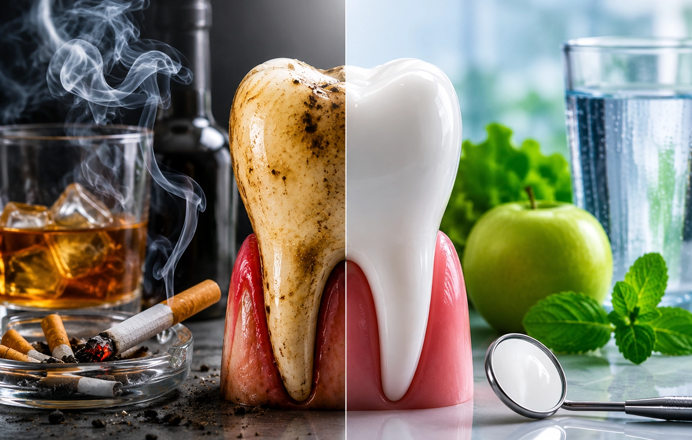 Dental model with tobacco and alcohol risk factors in a clinic setting